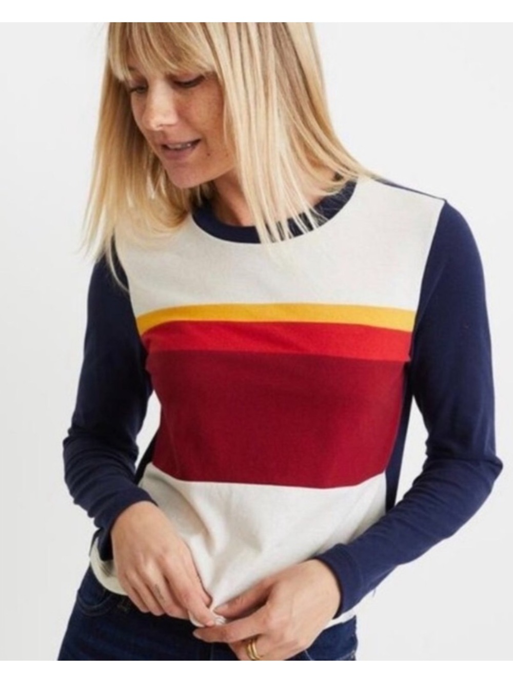 NWOT XL Re-Spun by Marine Layer Madrid Striped Color Block Long Sleeve Top